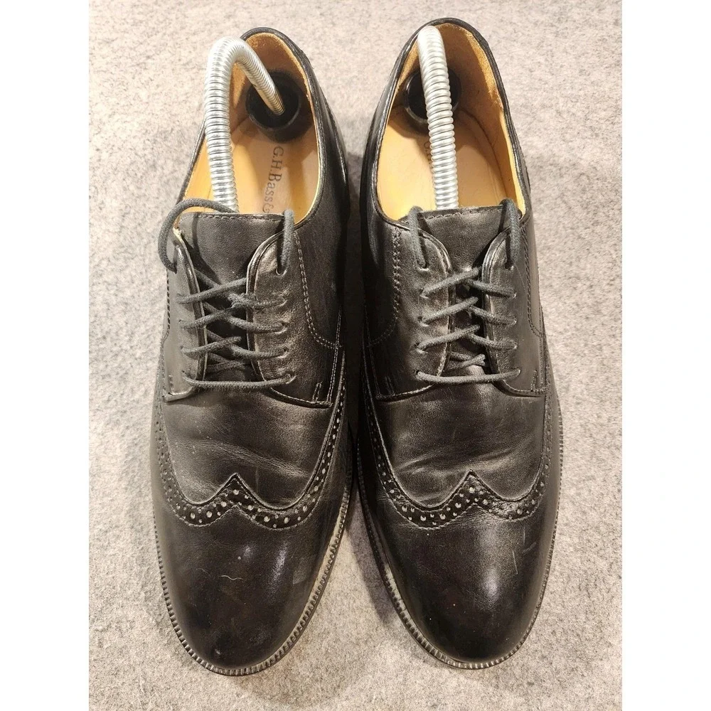 G.H. Bass & Co. Shoes Mens Size 9 Black Leather Brogue Dress BASS-TED Wingtip